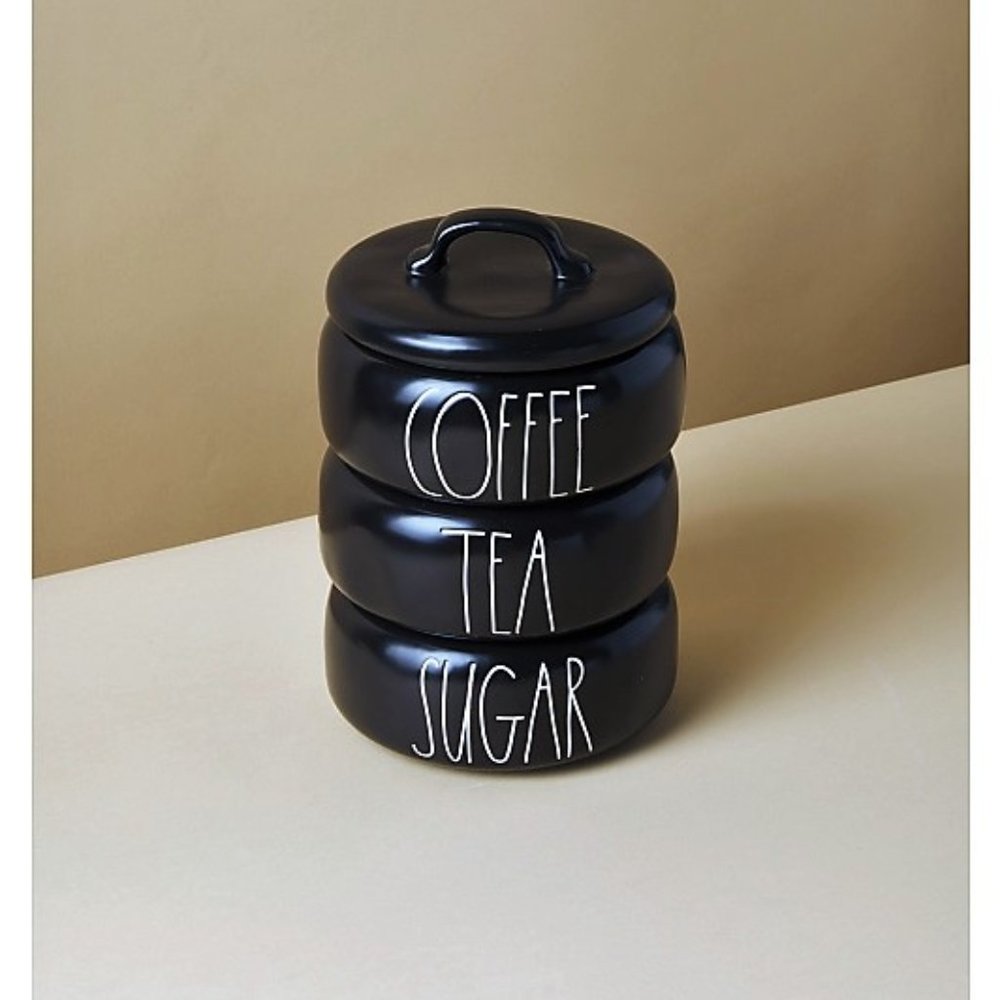 Rae Dunn Stackable Ceramic Canisters, 3 Separate Compartments + Lid, 9 1/5" Tall